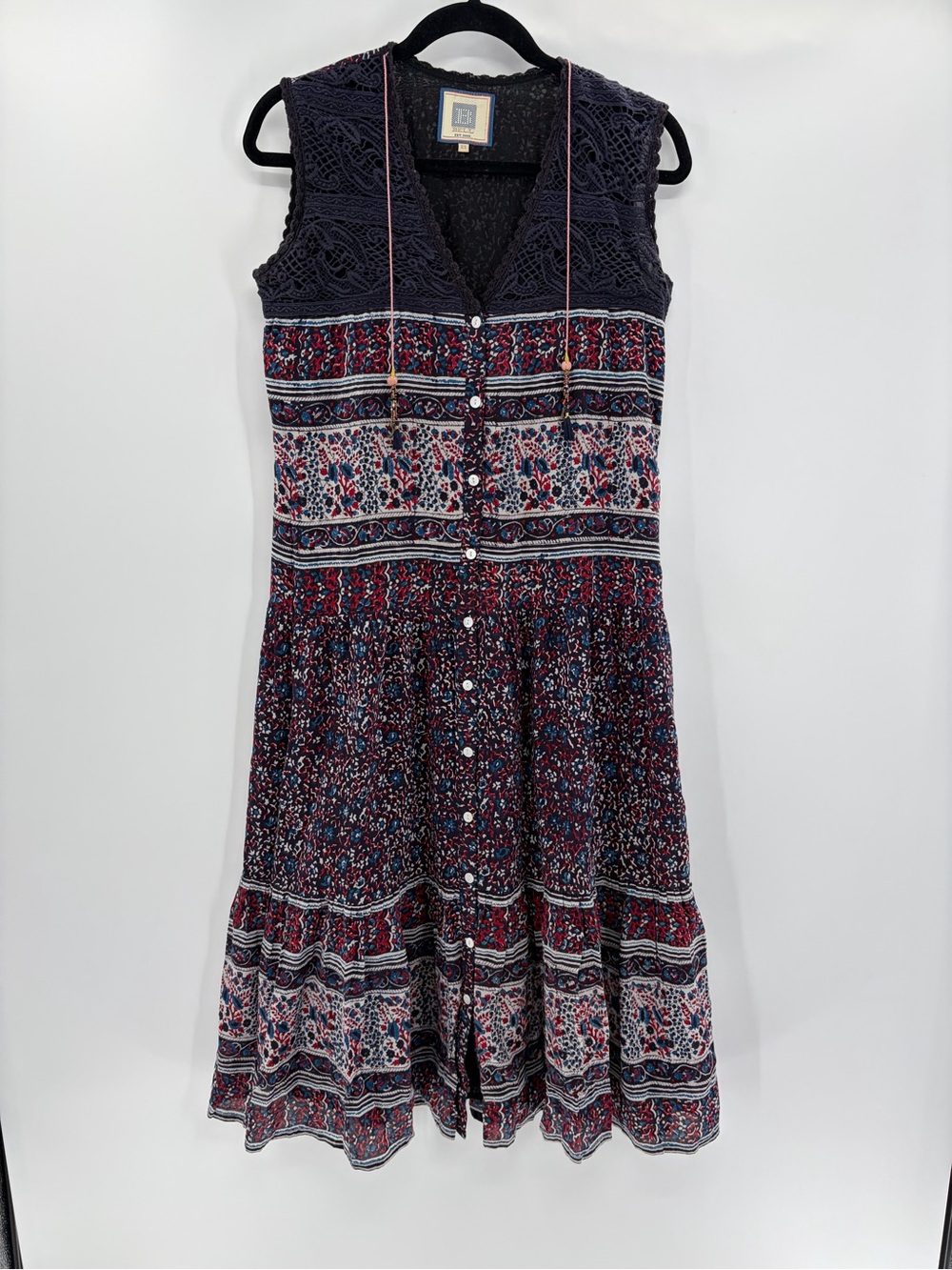 Bell by Alicia bell bohemian tassel festival cotton mixed print dress maxi sz xs